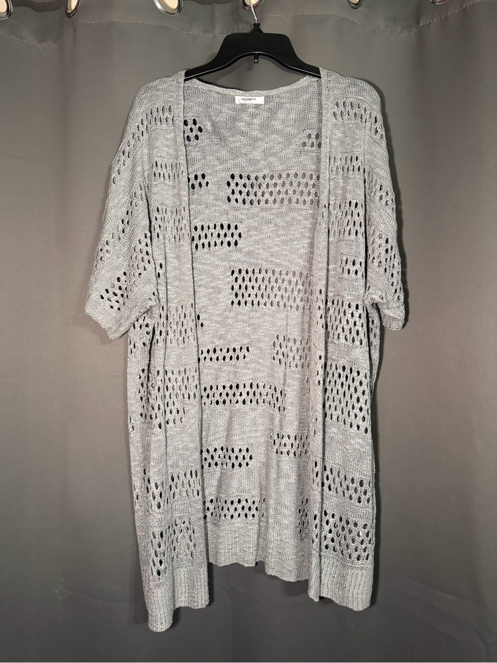 zeagoo Open-Front Gray Eyelet Knit Cardigan